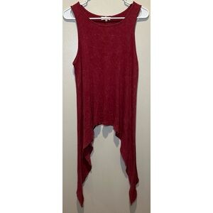 Gilded Intent Red Stone Wash Ribbed Shark Bite Hem Tank Top Size‎ Small